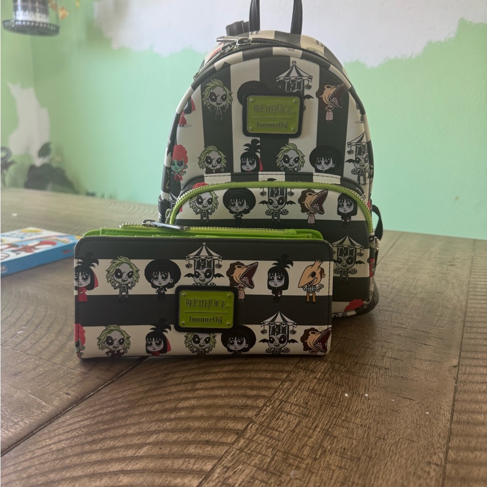 Loungefly Beetlejuice mini backpack and wallet